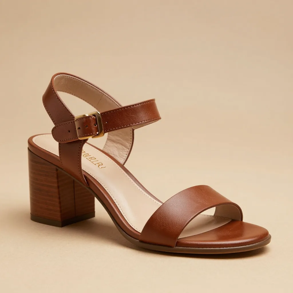 A heeled leather huarache sandal on a light background