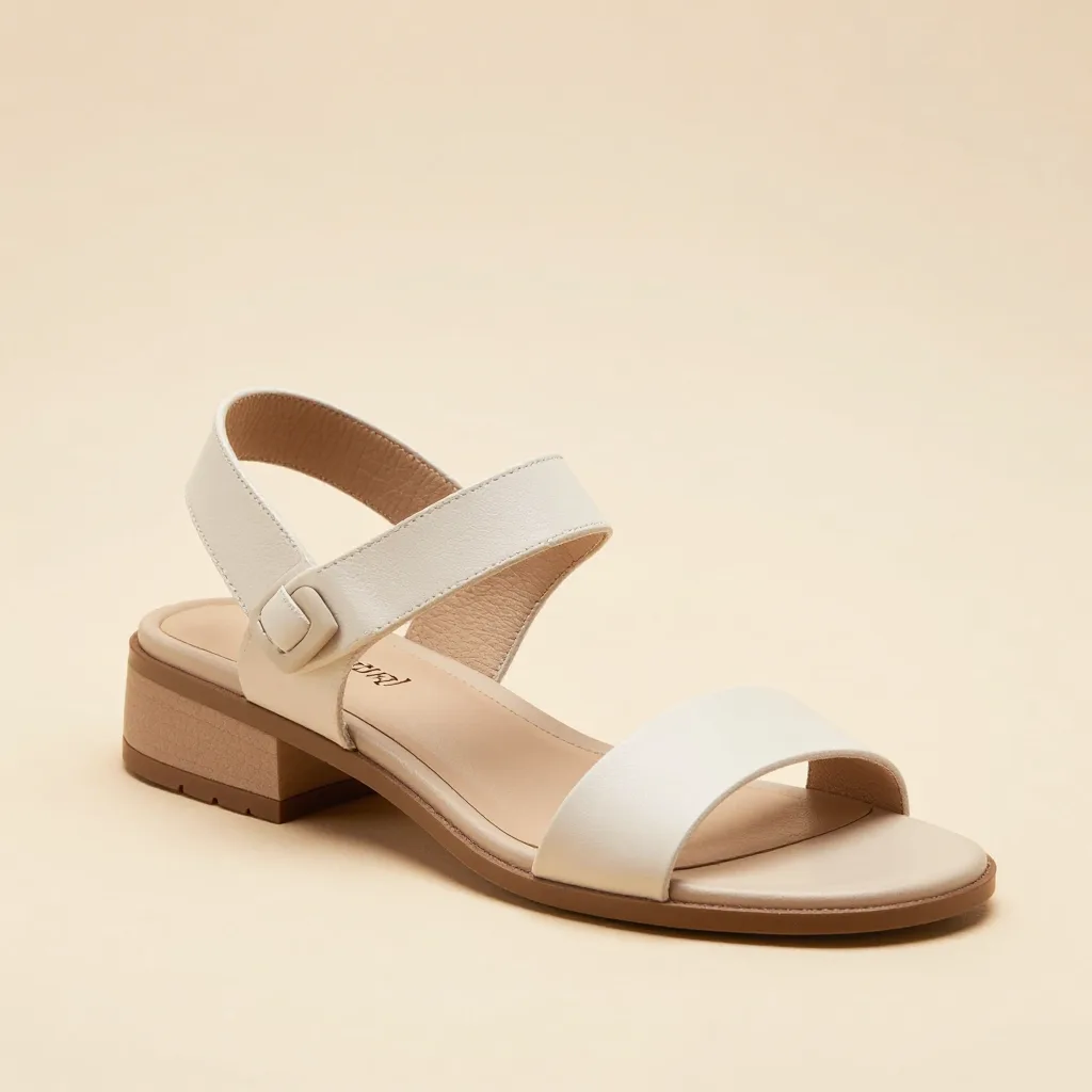 An elegant ladies leather huarache sandal on a light background