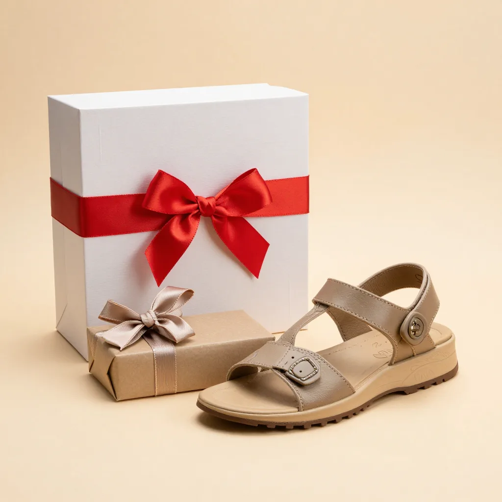A huarache sandal gift set on a light background
